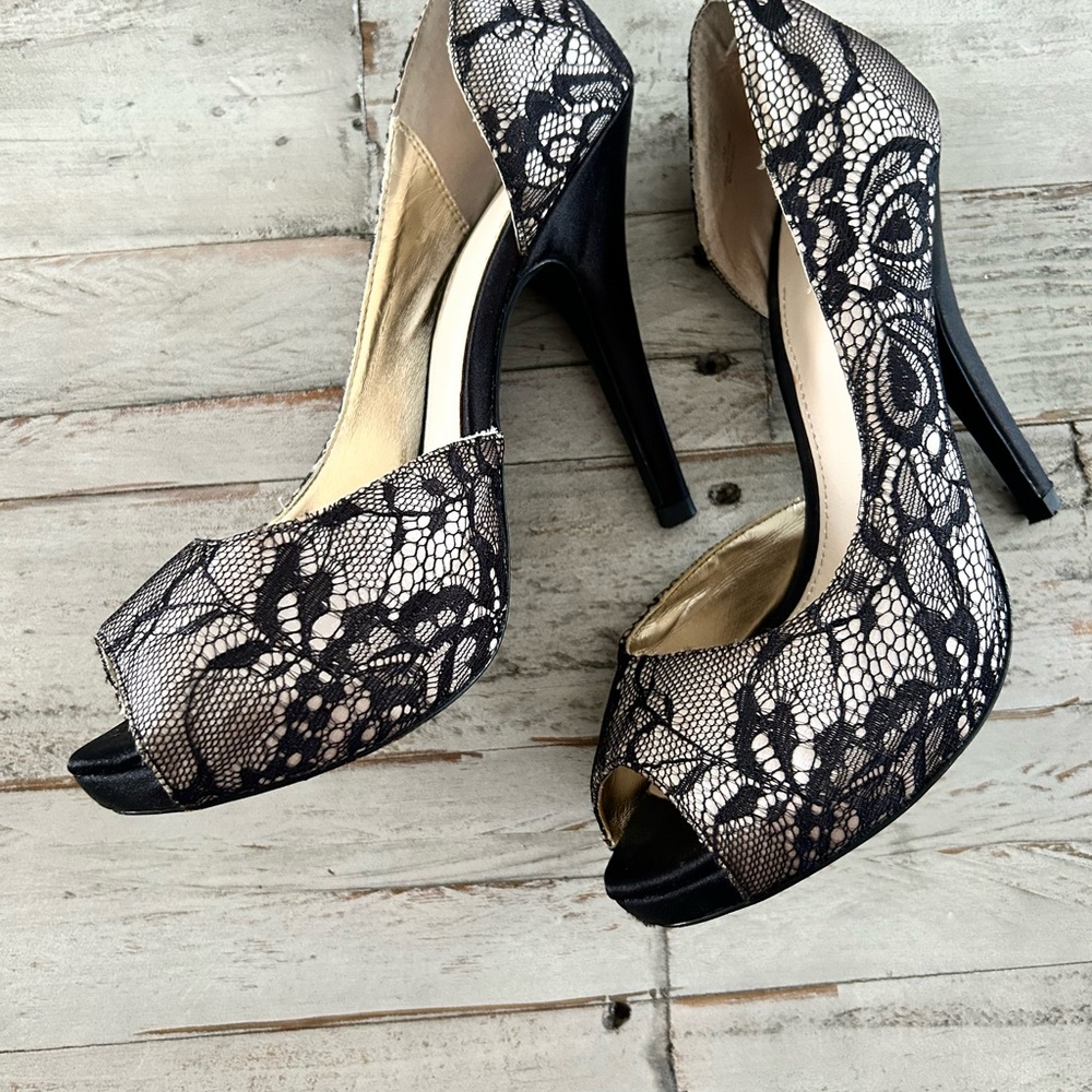 Elegant Black Lace Peep-Toe Heels